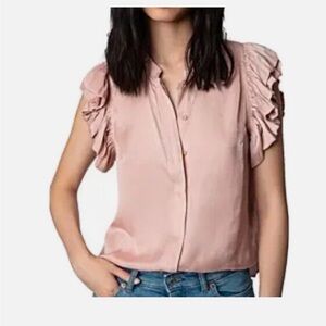 ZADIG & VOLTAIRE Tiza Satin Blouse Top Pink Blush Size Medium
